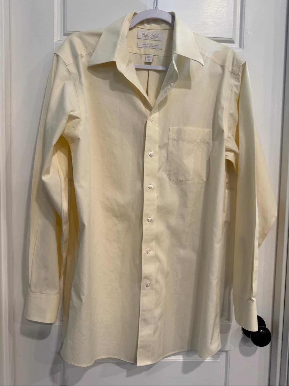 Gold Label Roundtree & York Fitted Dress Shirt 15.5 34 Yellow Cotton Pinpoint